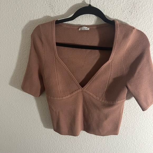 Free People Sz L Intimately Short Sleeve Sweetheart Soft Knit  Crop Top NWOT - Picture 3 of 6